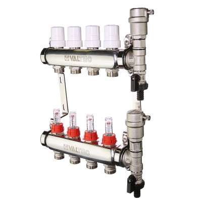 Коллекторная группа со встроенными расходомерами Ø1 на  7 выхода Ø3/4 (евроконус) Valtec, VTc.589.EMNX.0607