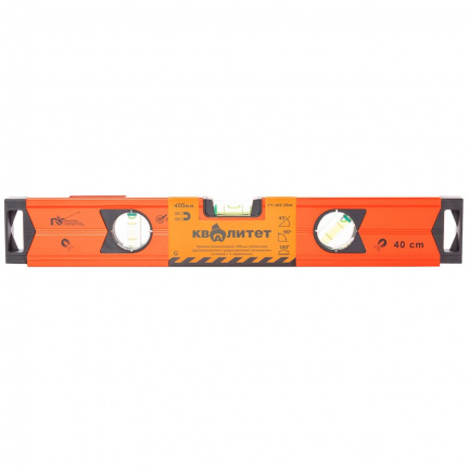 Уровень 400 мм, 2 глазка + 1 зеркальный, алюминиевый,усиленный магнитный Квалитет / УУ-400-3ФМ / 1