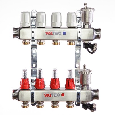Коллекторная группа со встроенными расходомерами Ø1 на  6 выхода Ø3/4 (евроконус) Valtec, VTc.586.EMNX.0606