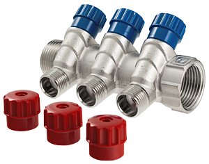 Коллектор Valtec VTc.560.N.0502 3/4" на 2 выхода 1/2" с регулируемымы вентилями наружная резьба