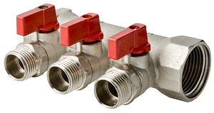 Коллектор Valtec VTc.580.N.0502 3/4" на 2 выхода 1/2" с кранами наружная резьба