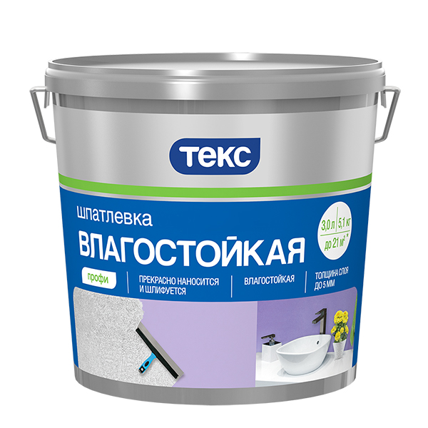 Шпатлевка акрилатная влагост. 0.9л/1,5кг Текс Профи / 18