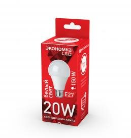 Лампа светодиодная Е27 груша, 20Вт, 4500K (белый свет) Экономка EcoL20wA60230vE2745 / 10 / 100